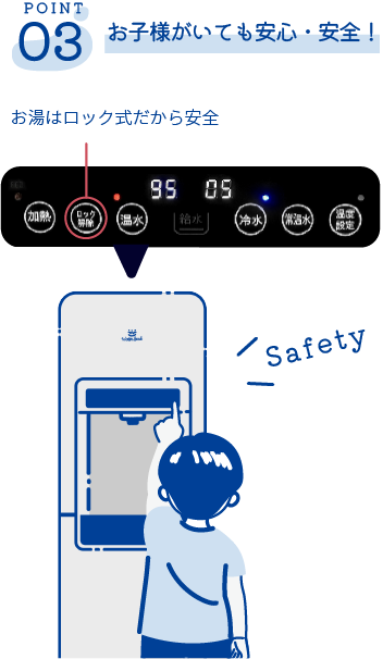 お子様がいても安心・安全！お湯はロック式だから安全