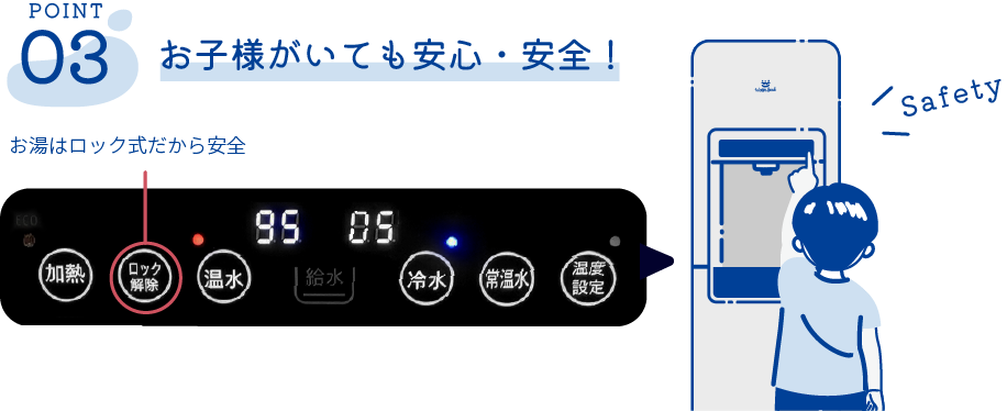 お子様がいても安心・安全！お湯はロック式だから安全